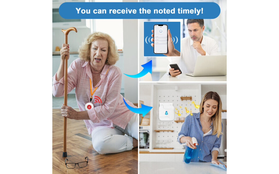 Smartlife Domotica SOS Alarmset inclusief Zwart Horloge voor Ouderen (Inclusief Extern Display)