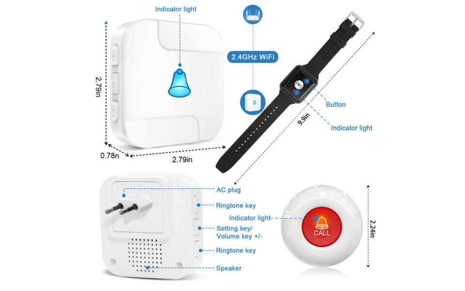 Smartlife Domotica SOS Alarmset Basic inclusief Knop en Zwart Horloge voor Ouderen