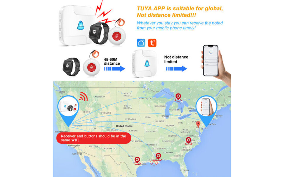 Smartlife Domotica SOS Alarmset Basic inclusief Knop en Zwart Horloge voor Ouderen