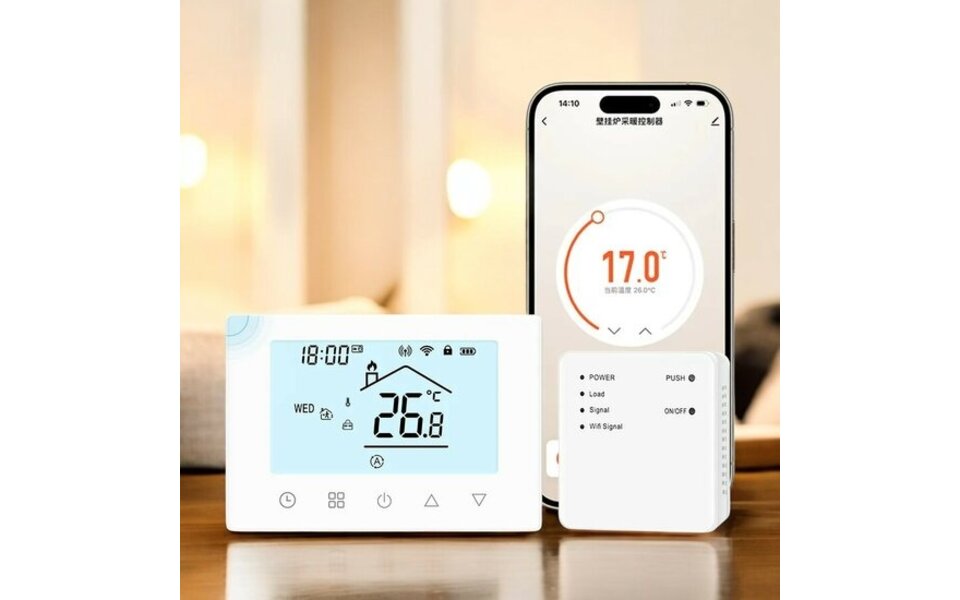 Smartlife Domotica Wifi Draadloze Thermostaat met Touchscreen voor c.v. en boiler verwarming (wit)