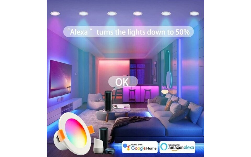 Smartlife Domotica Slimme Wifi Inbouw Spot (2 stuks) (downlight) RGB WW+CW 9 watt | 105mm Ø inbouwmaat