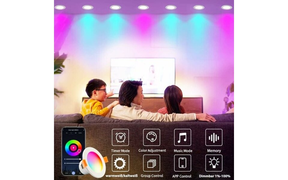 Smartlife Domotica Wifi Inbouwspots set van 2 | 15W | RGB + WW + CW | Ø155mm inbouw | Ø190mm zicht | App & spraak Smartlife Domotica Wifi Inbouwspots set van 2 | 15W | RGB + WW + CW | Ø155mm inbouw | Ø190mm zicht | App & spraak