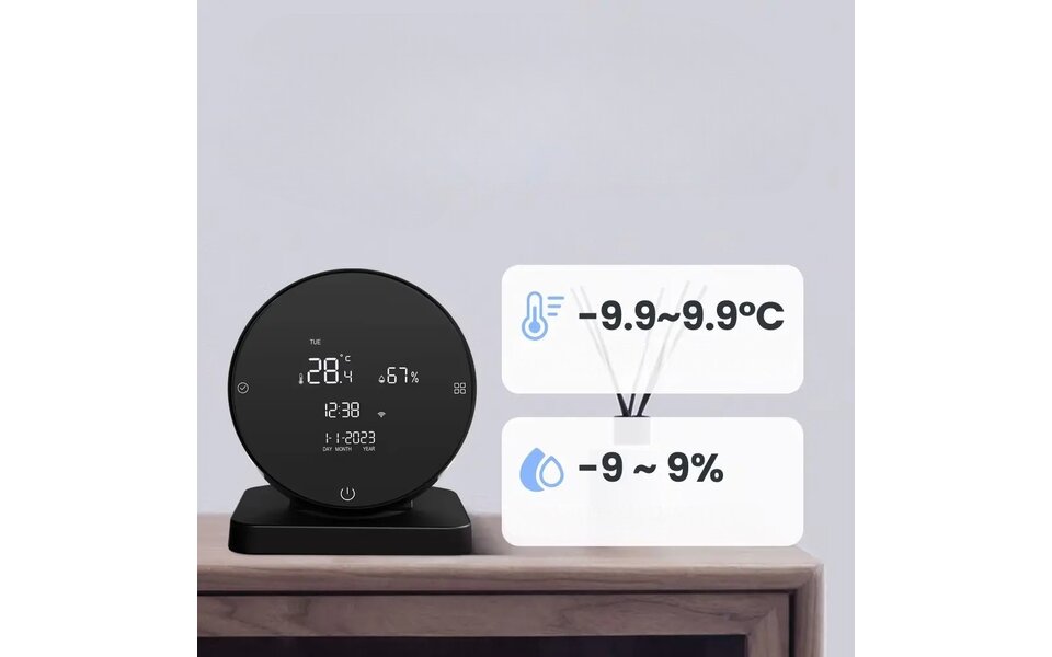 Smartlife Domotica Wifi Draadloze Ronde Thermostaat met Touchscreen voor C.V. Installatie (zwart)