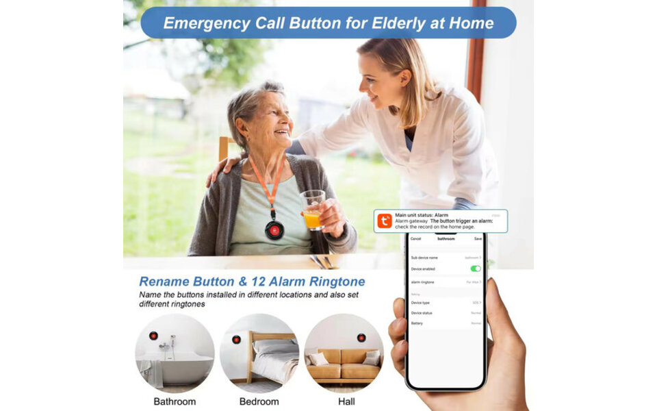 Smartlife Domotica SOS Knoppen (2x) voor Ouderen (Inclusief Extern Display) maximaal 6 knoppen