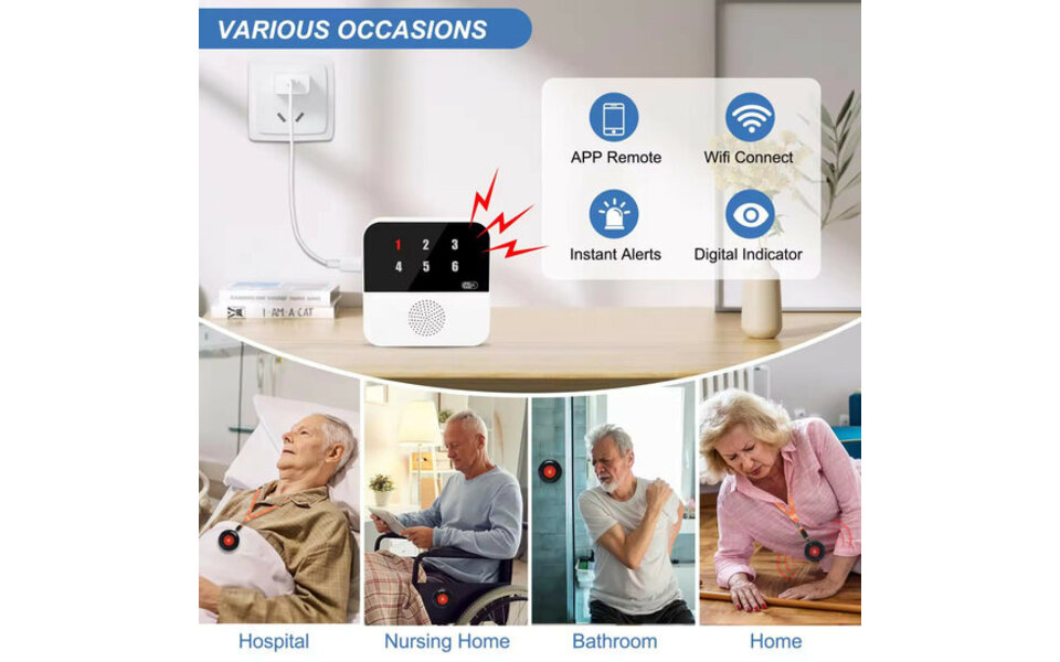 Smartlife Domotica SOS Knoppen (2x) voor Ouderen (Inclusief Extern Display) maximaal 6 knoppen