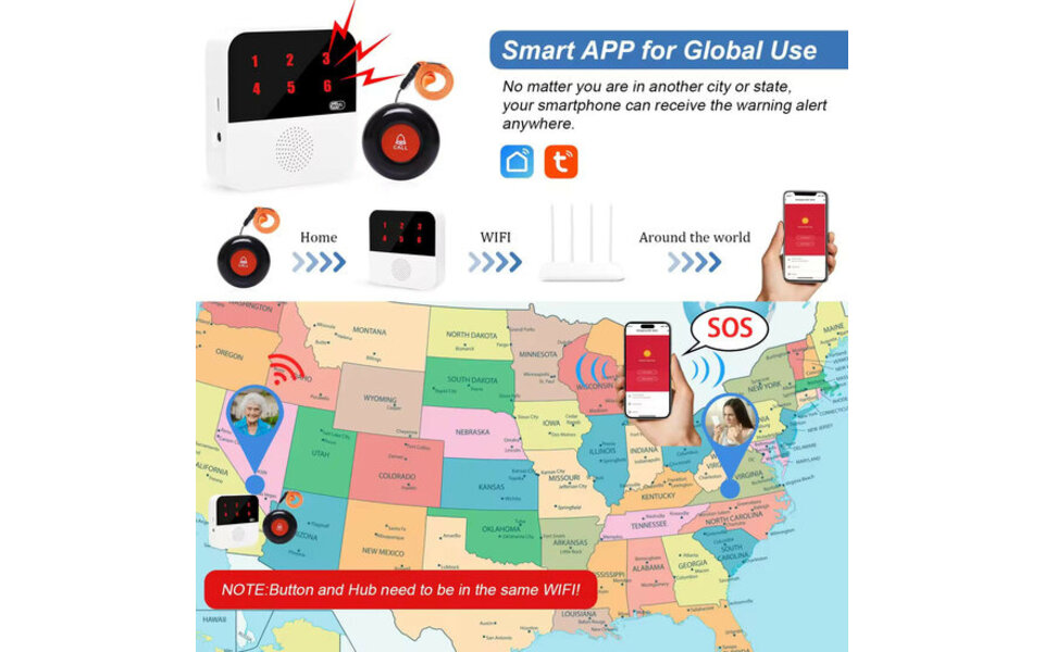 Smartlife Domotica SOS Knoppen (2x) voor Ouderen (Inclusief Extern Display) maximaal 6 knoppen