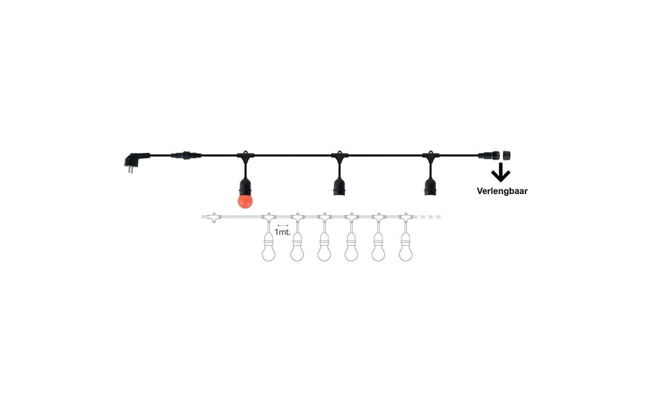 HLW LED String light 10m light cord with 10 E27 fittings - 1500W LED & string light accessories