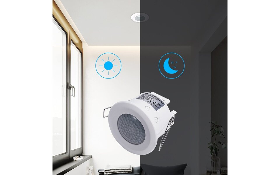 HLW LED Aigi Bewegingssensor Inbouw Rond Mat Wit - 360° detectie en 8m bereik, ideaal LED toebehoren