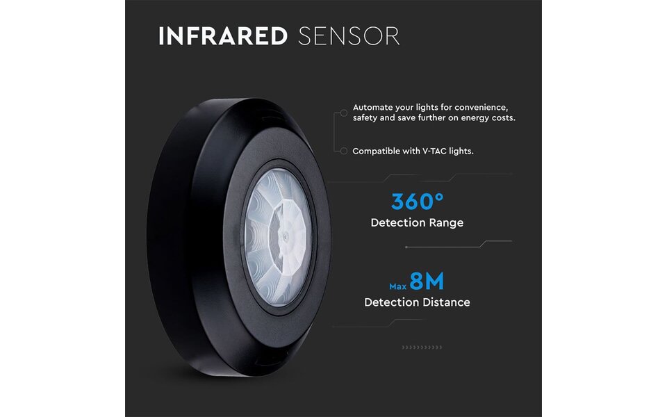 HLW LED Viron Cinti Bewegingssensor - LED toebehoren Mat Zwart 360° Opbouw HLW LED Viron Cinti Bewegingssensor - LED toebehoren Mat Zwart 360° Opbouw