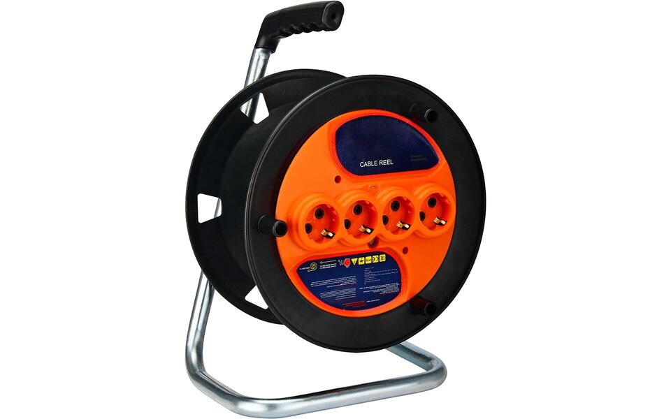 HLW LED Cable reel Decon 20 meters - 4 sockets & earth connection for LED accessories and light cord