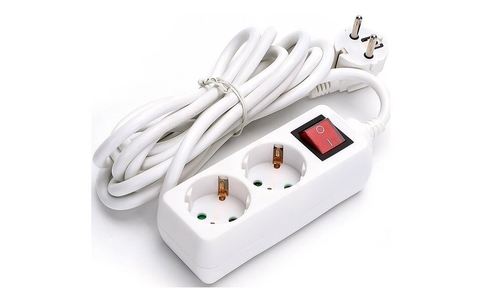 HLW LED Power Strip with Switch 3680W - White Extension Cord with 2 Outlets & LED Accessories