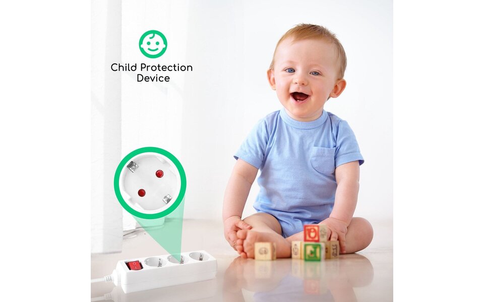 HLW LED Stekkerdoos met Schakelaar, 3 Stopcontacten & 5m Verlengsnoer - 3680W LED