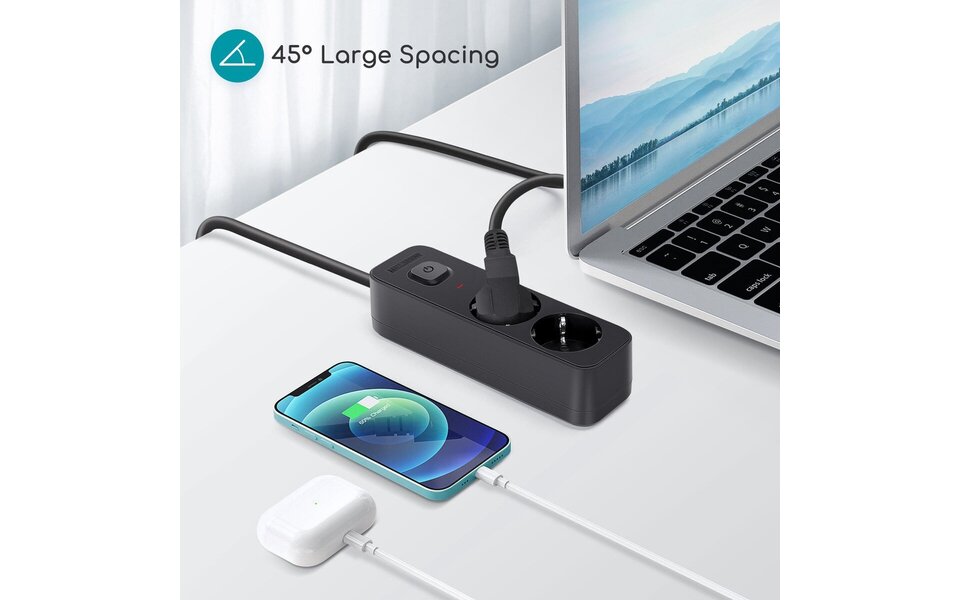 HLW LED Aigi Quino Power Strip with Switch - 3680W LED Accessories, 3m Extension Cord