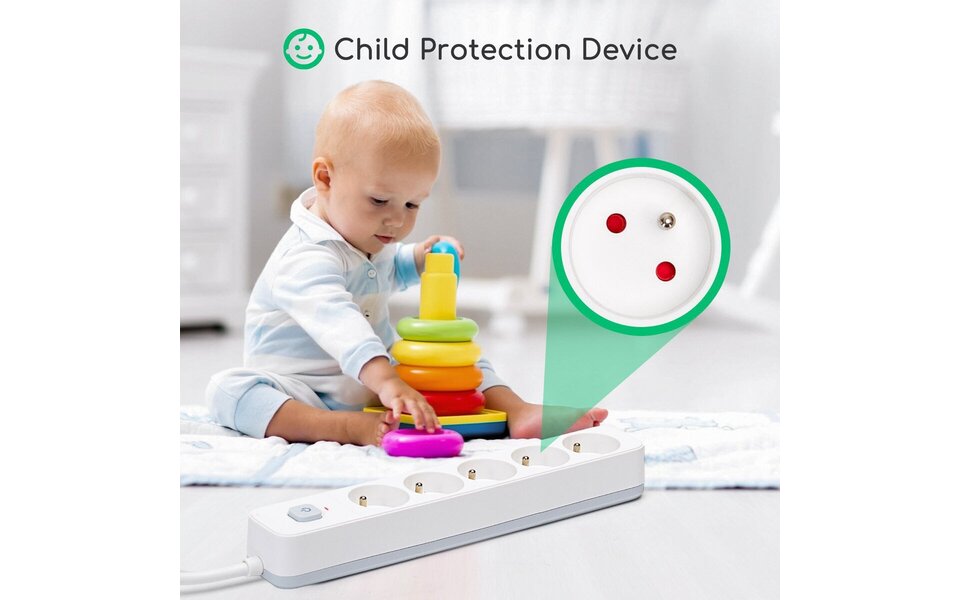 HLW LED Aigi Anzim Power Strip with Switch 2300W - 5 Outlets, 5m Extension Cord White