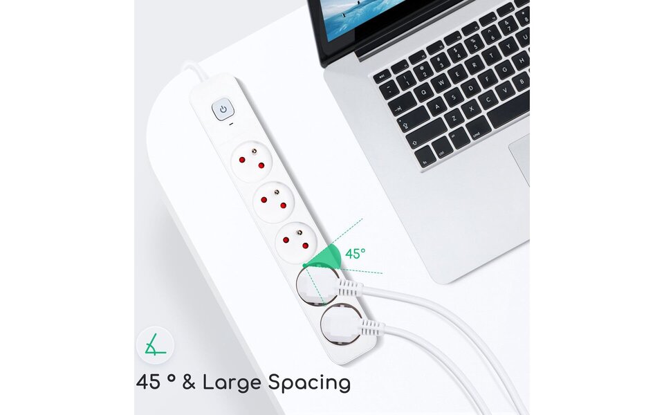 HLW LED Aigi Anzim Power Strip with Switch 2300W - 5 Outlets, 5m Extension Cord White