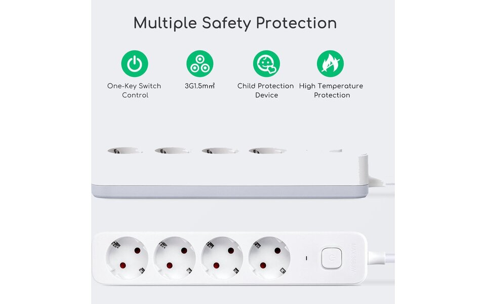 HLW LED Power Strip with Switch - 3680W LED Accessories, 4 Outlets & 1.5m Extension Cord