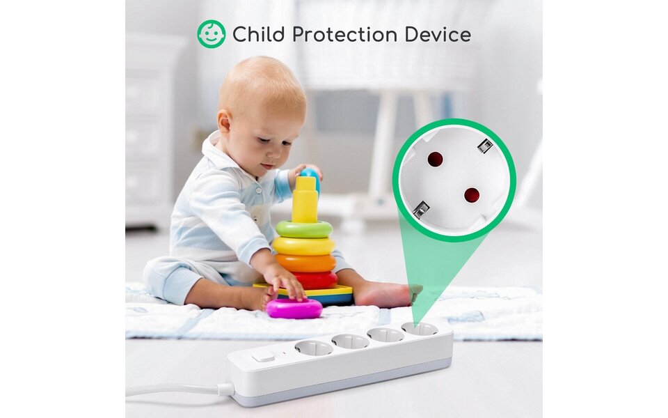 HLW LED Power Strip with Switch - 3680W LED Accessories, 4 Outlets & 1.5m Extension Cord