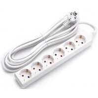 Power Strip Extension Cord 3680W - 6 Outlets - White - 5m