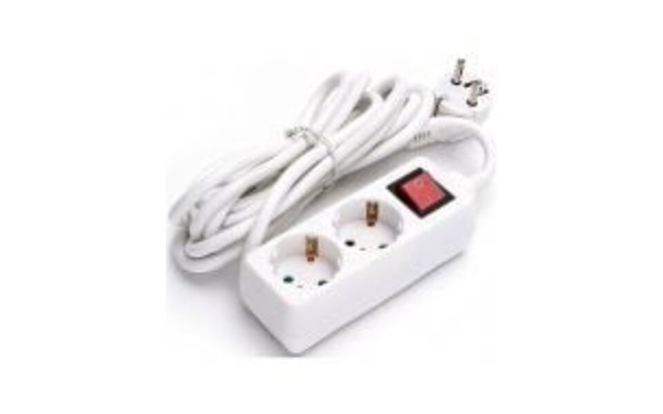HLW LED White extension cord with 3 sockets, switch, and grounding – ideal for LED accessories and light cords