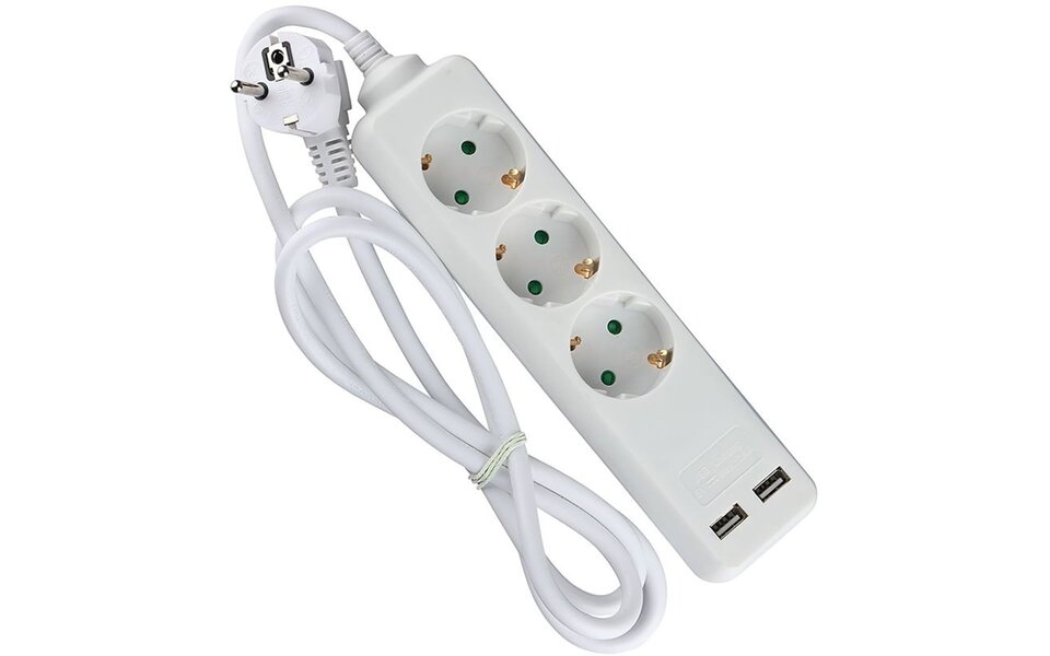 HLW LED Viron Serino Stekkerdoos met USB - 3680W Verlengsnoer met 3 Stopcontacten