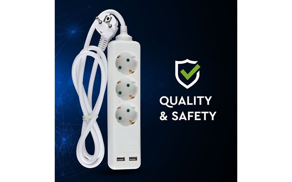 HLW LED Viron Serino Power Strip with USB - 3680W Extension Cord with 3 Outlets