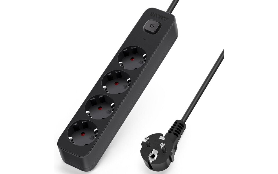HLW LED Aigi Quino Power Strip with Switch - 4 Outlets, 1.5m Extension Cord, 3680W LED Accessories