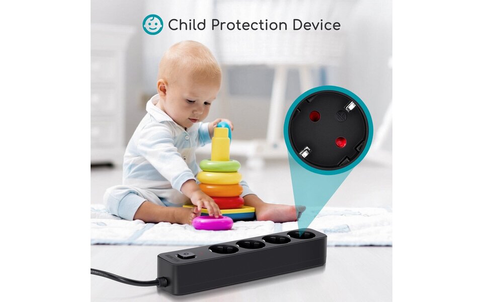 HLW LED Aigi Quino Stekkerdoos met Schakelaar - 4 Stopcontacten, 1.5m Verlengsnoer, 3680W LED Toebehoren