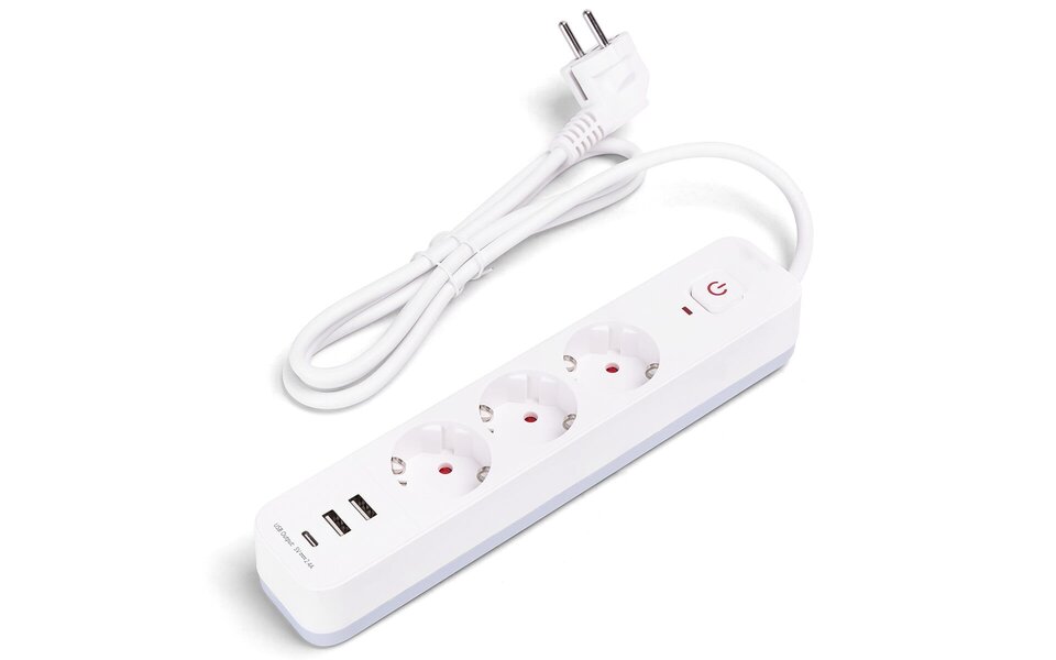 HLW LED Aigi Power Strip with USB - Extension Cord with 3 Outlets, 2 USB-A & 1 USB-C HLW LED Aigi Power Strip with USB - Extension Cord with 3 Outlets, 2 USB-A & 1 USB-C