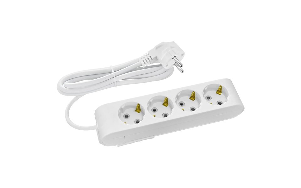 HLW LED Power strip with extension cord 1.5m - 4 sockets, earth connection & child safety - White | Light cord & plug HLW LED Power strip with extension cord 1.5m - 4 sockets, earth connection & child safety - White | Light cord & plug