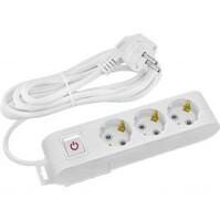 Power Strip with Switch & Extension Cord 3m - 3 Outlets White
