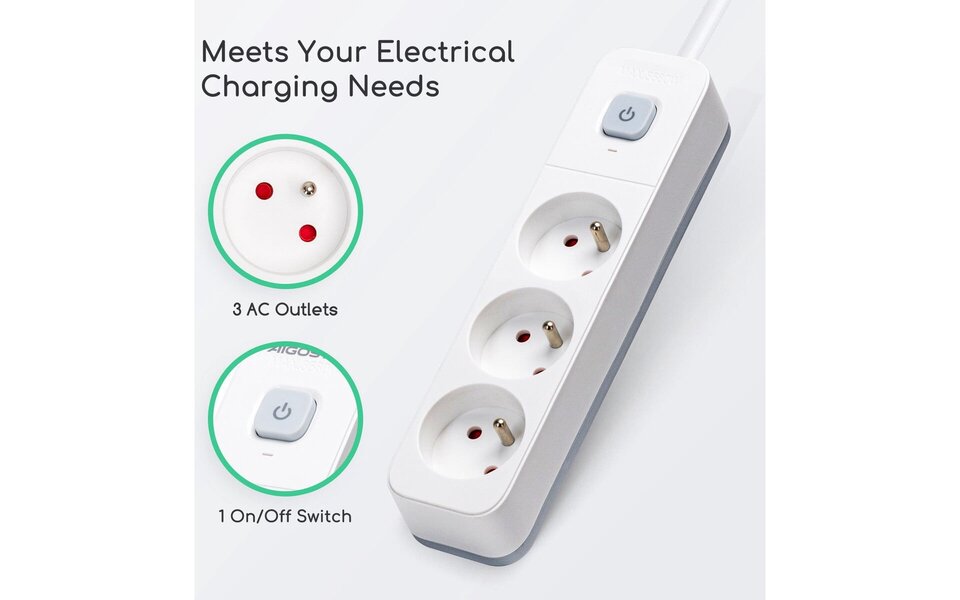 HLW LED Aigi Anzim Power Strip with Switch 2300W - 3 Outlets, 5m Extension Cord & Light Cord Accessory