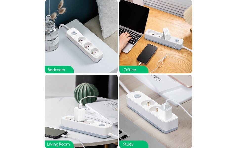 HLW LED Aigi Anzim Stekkerdoos met Schakelaar 2300W - 3 Stopcontacten, 5m Verlengsnoer & Licht Snoer Accessoire