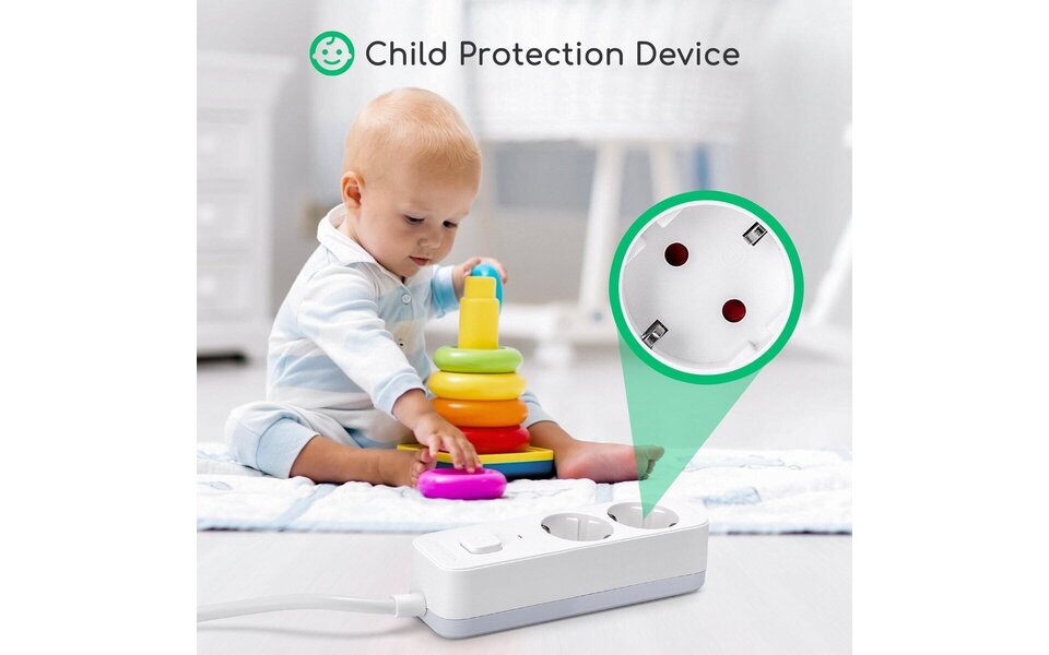 HLW LED Aigi Antris Power Strip with Switch - 3680W LED Accessories, 2 Sockets & 1.5m Extension Cord