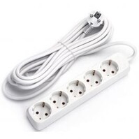 Power Strip Extension Cord 5m - 3680W - 5 Sockets - White