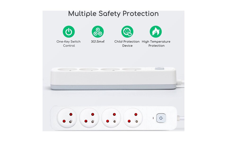 HLW LED Aigi Anzim Power Strip with Switch - 2300W LED Extension Cord with 4 Outlets, 3 Meters