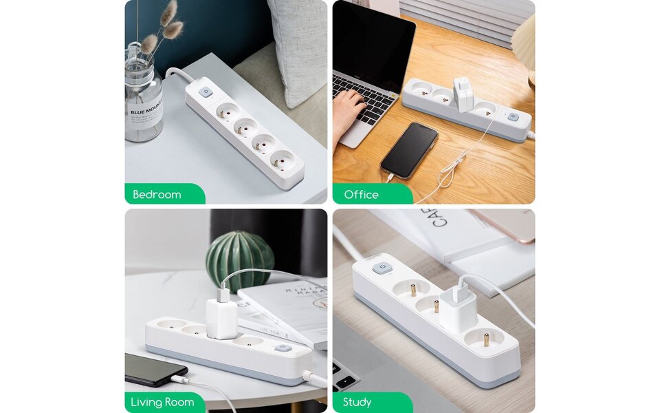 HLW LED Aigi Anzim Power Strip with Switch - 2300W LED Extension Cord with 4 Outlets, 3 Meters