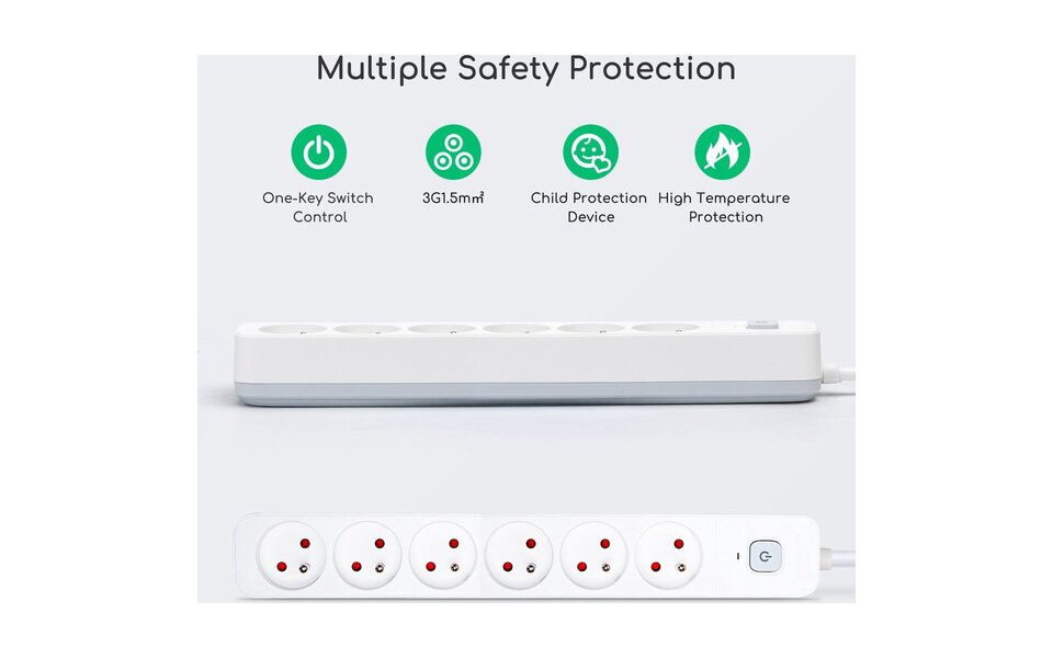 HLW LED Aigi Anzim Power Strip with Switch - 6 Outlets, 3m Extension Cord, 2300W LED Accessories