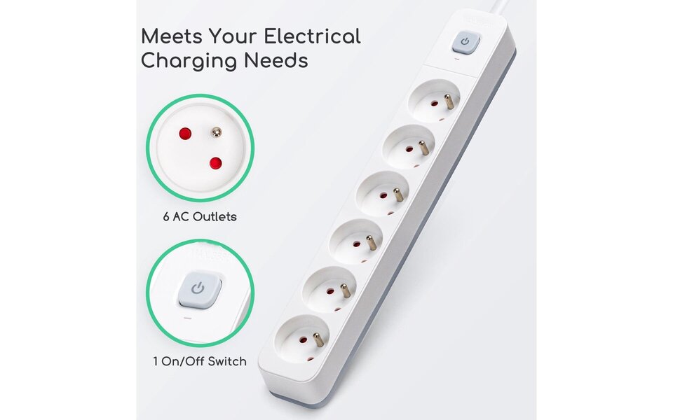 HLW LED Aigi Anzim Power Strip with Switch - 6 Outlets, 3m Extension Cord, 2300W LED Accessories