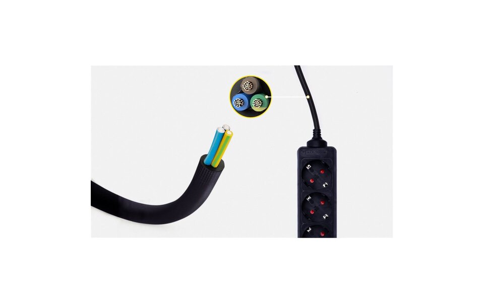 HLW LED Power Strip Extension Cord 3m - 3680W LED - 3 Outlets - Black