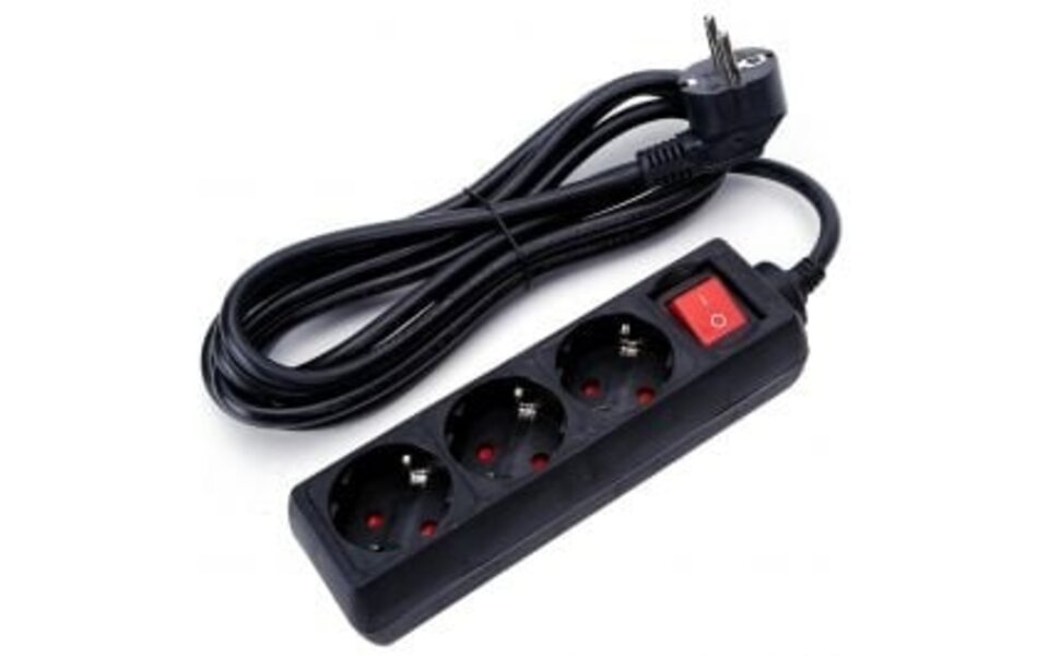 HLW LED Aigi Quino Power Strip with Switch - 3 Outlets, 3m Extension Cord, 3680W