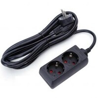 Power Strip Extension Cord 3680W - 2 Outlets, 3 Meters Black