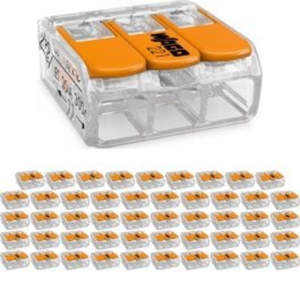 WAGO Splice Terminal Set 50 Pieces - 3-Pole LED Accessories Orange