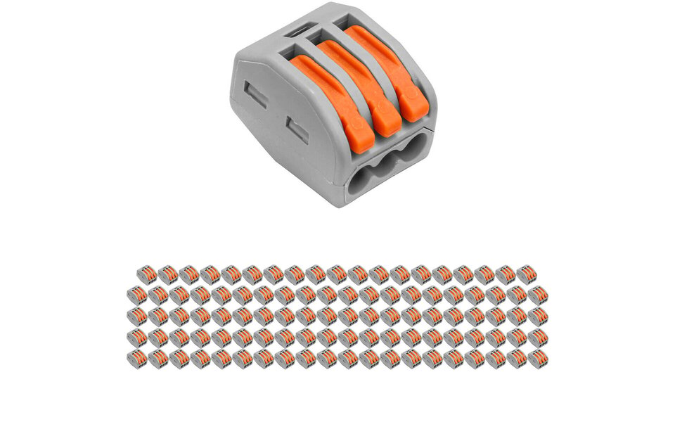 HLW LED 3-pole terminal block - 100 pieces gray/orange | Connection terminal LED accessories