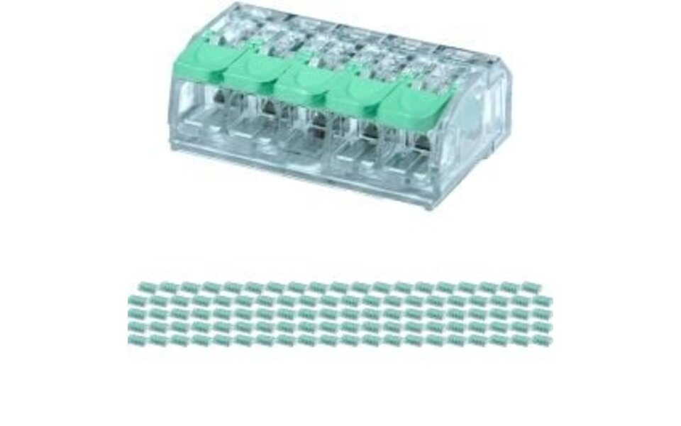 HLW LED 5-pole terminal block - Set of 100 connection terminals in green for LED accessories