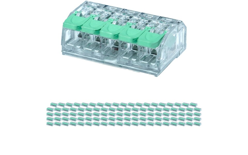 HLW LED 5-pole terminal block - Set of 100 connection terminals in green for LED accessories