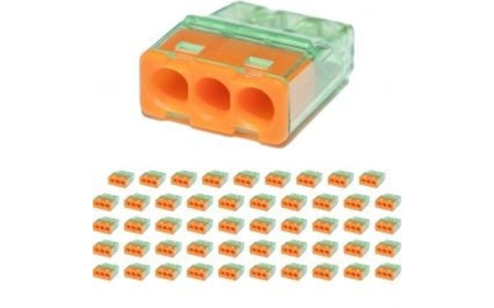 HLW LED Vintex 3-polige Oranje Lasklem 0.2-2.5 mm² - Veilig LED Toebehoren - 50 Stuks