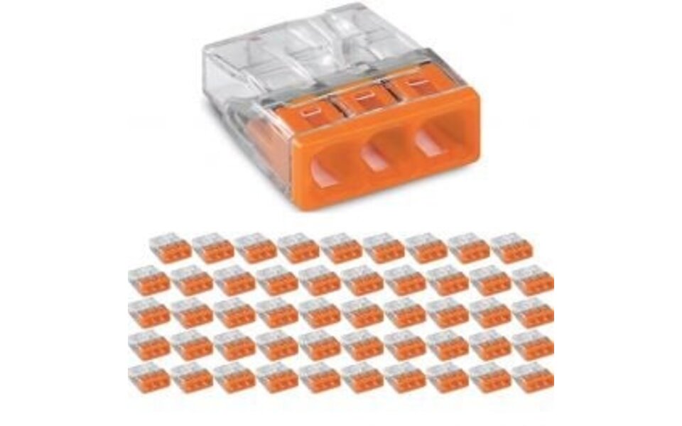 WAGO WAGO 3-polige Lasklem 0.5-2.5mm² Oranje - Transparante LED Toebehoren - 50 Stuks