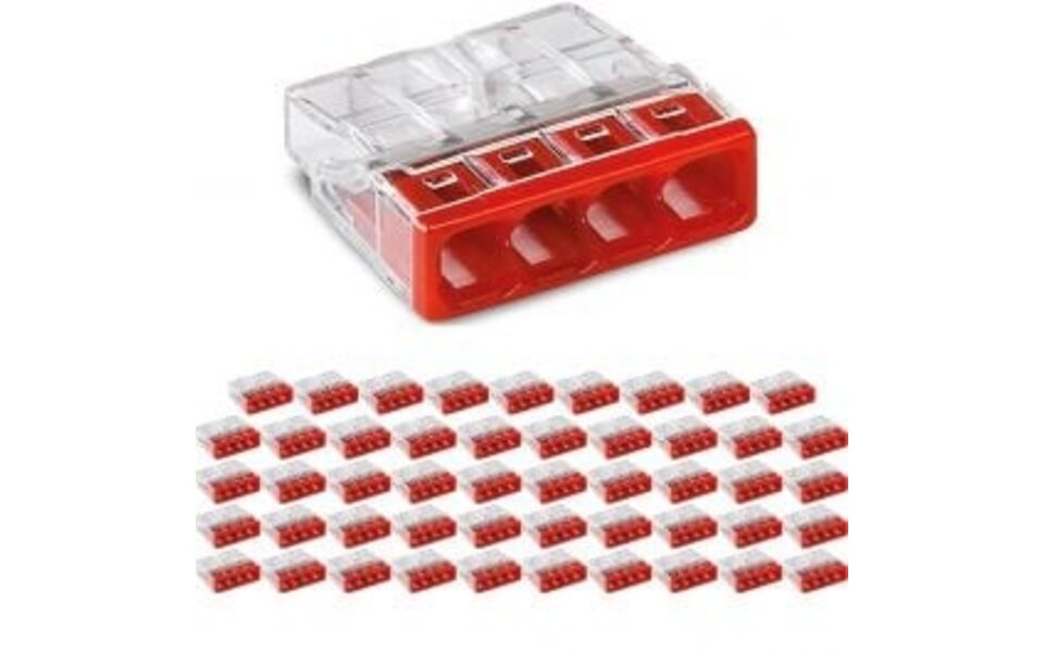 WAGO WAGO 4 Polig Lasklem Rood 0.5-2.5mm² – 50 Stuks – Perfect voor LED Toebehoren