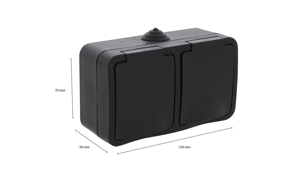 Q-LINK Q-LINK Double Wall Socket Outdoor Socket Matte Black with Grounding & Child Safety