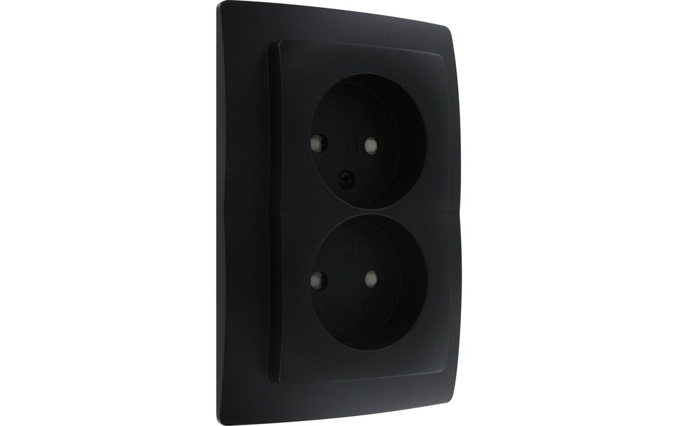 KOPP KOPP Paris HK05 Flush-Mounted Wall Socket - Double Socket Matte Black, Safe LED Accessories